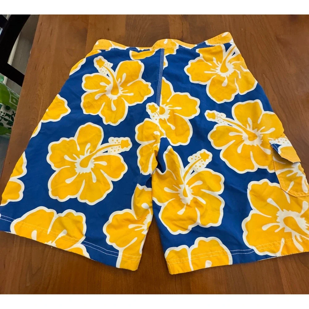 Tommy Hilfiger Mens Hibiscus Floral Board Shorts Blue Yellow Swim‎ Trunks Size M